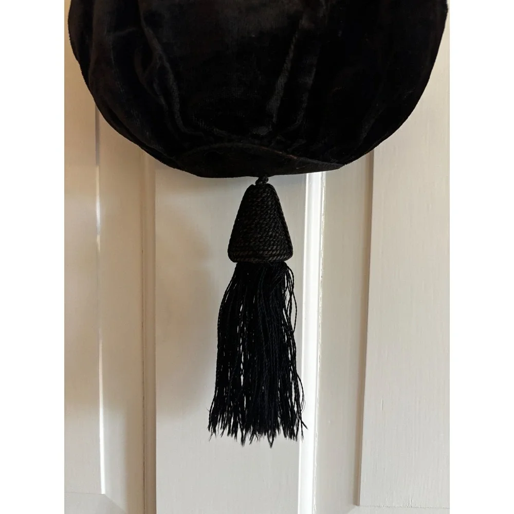 Antique Brownish Black Velvet Tassel Evening Bag Art Deco Kiss Lock Silk Lining